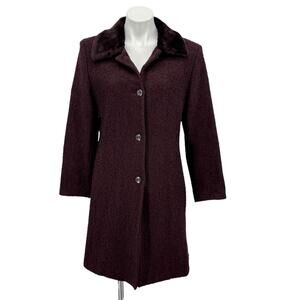 Sandro Wool Coat Womens SZ 8 Purple Faux Fur Collar Chic Elegant Classic 50s